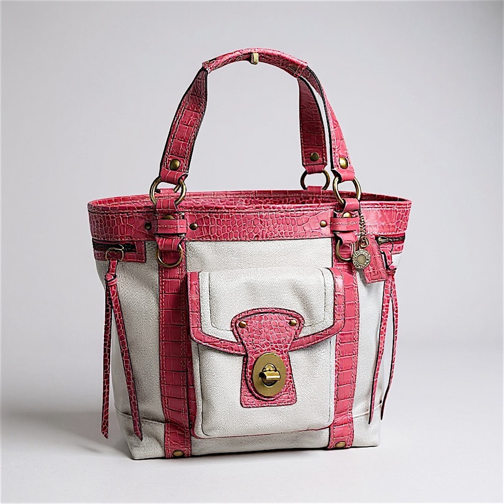 Coach RARE Exotic Legacy Pink Croc Embossed Trim Tote Y2K
